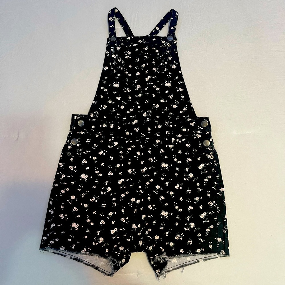 Black Floral Kids Overalls